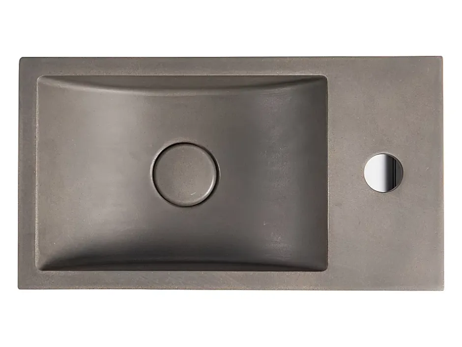 Vente-unique Lave main suspendu en béton avec support - Robinetterie à droite - L40 x l22 cm - UCHAMI