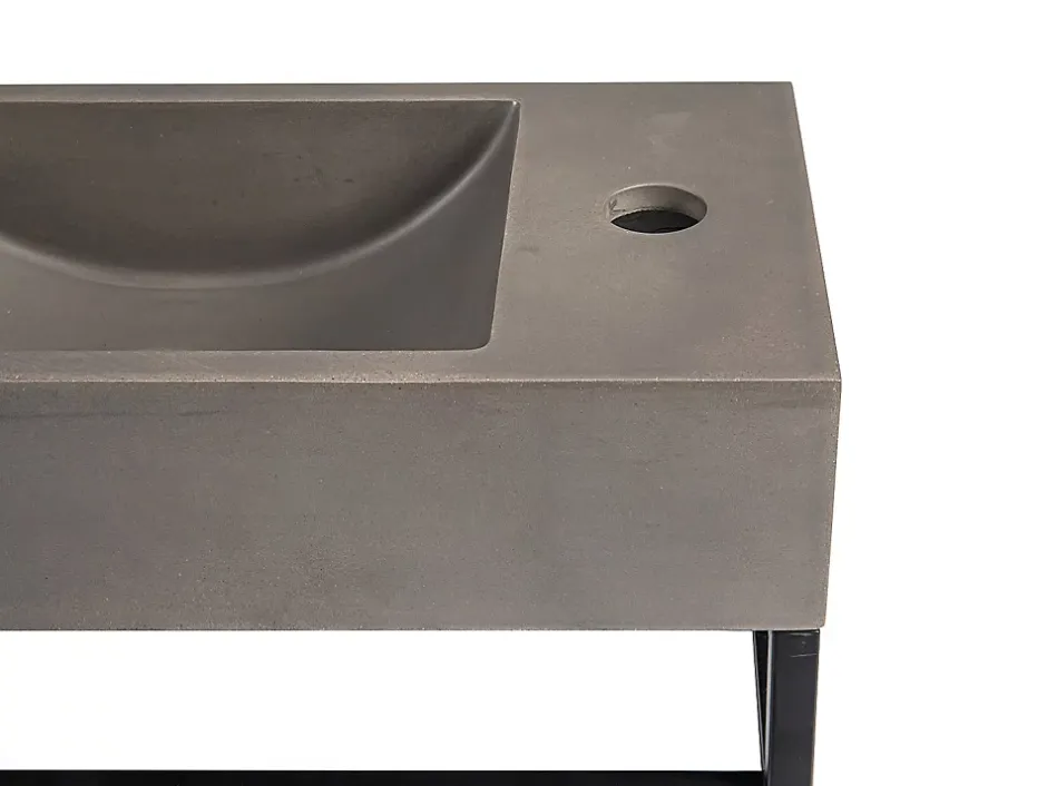 Vente-unique Lave main suspendu en béton avec support - Robinetterie à droite - L40 x l22 cm - UCHAMI