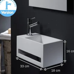 Planète Bain Lave mains Prato avec plage de robinetterie à gauche et porte-serviette* Lavabo