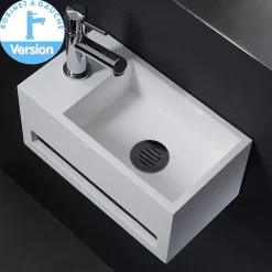 Planète Bain Lave mains Prato avec plage de robinetterie à gauche et porte-serviette* Lavabo