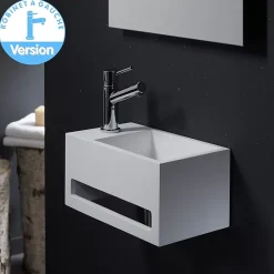 Planète Bain Lave mains Prato avec plage de robinetterie à gauche et porte-serviette* Lavabo