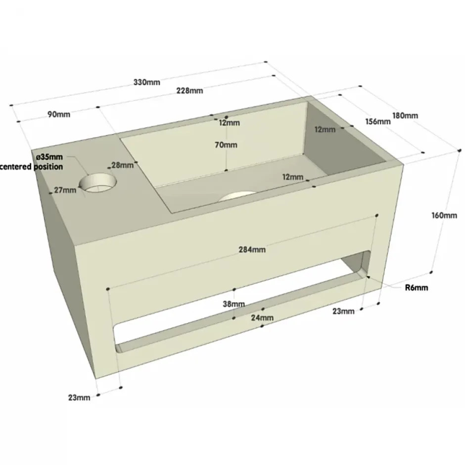 Planète Bain Lave mains Prato avec plage de robinetterie à gauche et porte-serviette* Lavabo