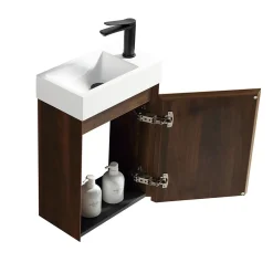 Jindoli Lave-main 40 cm noyer Aquastretto* Plan Vasque Lave-Mains