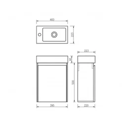 Jindoli Lave-main 40 cm noyer Aquastretto* Plan Vasque Lave-Mains