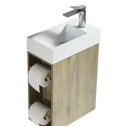 Jindoli Lave-main salle de bain Aquaba 40 cm finition chêne brun* Plan Vasque Lave-Mains