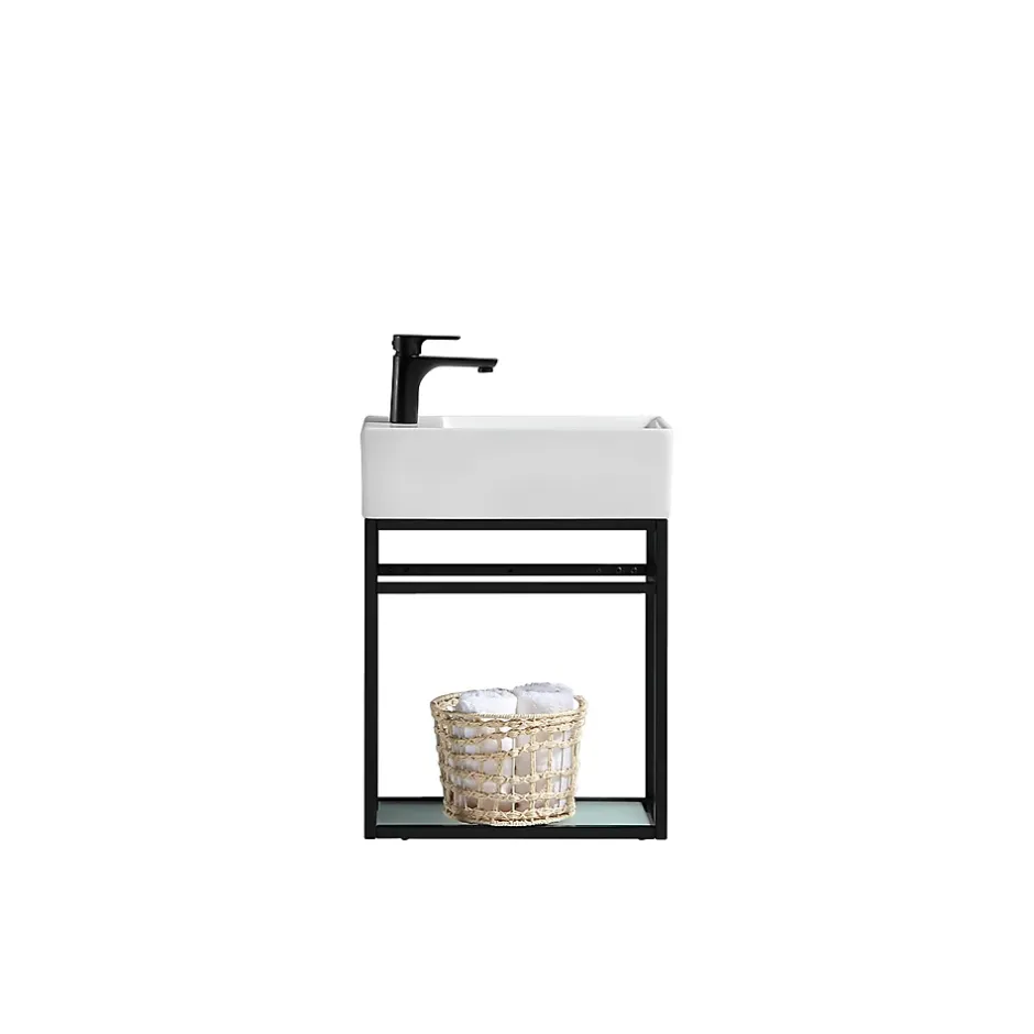 Jindoli Lave-main salle de bain Aquafredo 50 cm finition métal noir