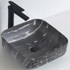 Bernstein Lave-mains à poser céramique KW6134, 38,5 x 38,5 x 13,5 cm, Aspect marbre noir mat, Avec cache chrome