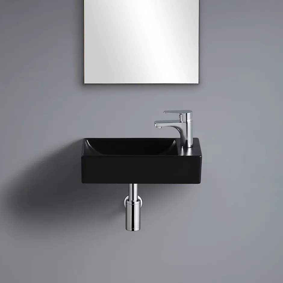 Homesight Lave-mains à suspendre en céramique rectangulaire noir Savy