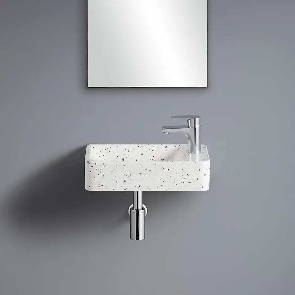Homesight Lave-mains à suspendre en céramique rectangulaire terrazzo Savy* Lavabo