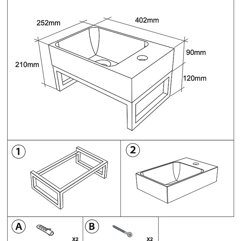 Aquarine Lave-mains blanc mat avec support noir - CAMDEM PACK - Lave-mains blanc avec support* Lavabo