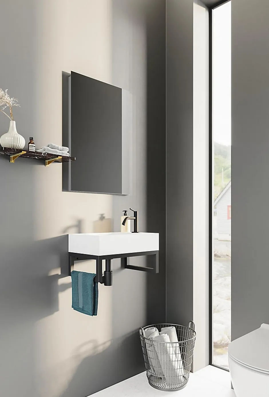 Aquarine Lave-mains blanc mat avec support noir - CAMDEM PACK - Lave-mains blanc avec support* Lavabo