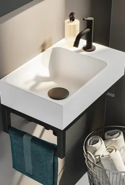 Aquarine Lave-mains blanc mat avec support noir - CAMDEM PACK - Lave-mains blanc avec support* Lavabo