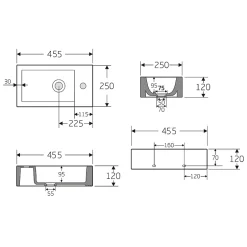 Bernstein Lave-mains en céramique sanitaire KW302 - 45,5x25x12cm - blanc brillant Avec cache blanc brillant, Rangement gauche