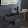 Planète Bain Lave-mains gain de place noir mat à suspendre 37 x 15 cm - robinet à droite - Longine