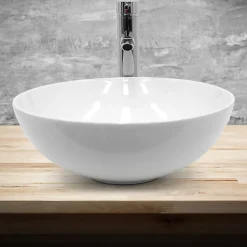 ECD Germany Lave-mains lavabo vasque a poser salle de bain ceramique rond 320 x 320 x 135 mm* Vasque À Poser