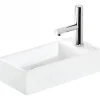 Sanindusa Lave-mains mural compact porcelaine Note blanc cuve à gauche 36x18 avec trou robinet (mitigeur et vidage non inclus)* Lavabo