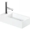 Sanindusa Lave-mains mural compact porcelaine Note blanc cuve à droite 36x18 avec trou robinet (mitigeur et vidage non inclus)