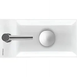 Sanindusa Lave-mains mural compact porcelaine Note blanc cuve à droite 36x18 avec trou robinet (mitigeur et vidage non inclus)