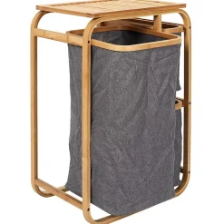 Altobuy LAZEN - Rangement à 3 Panières en Bambou et Tissu Gris