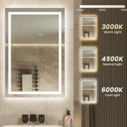 Sofetiy Max LED Miroir Lumineux Tricolore + Anti-buée 80x60cm Salle de Bain Dimmable,Tactile Miroir de salle de bains LED