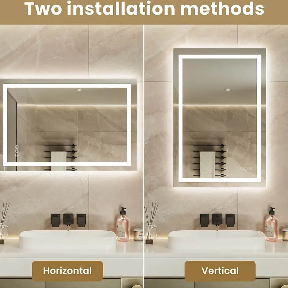 Sofetiy Max LED Miroir Lumineux Tricolore + Anti-buée 90x60cm Salle de Bain Dimmable,Tactile Miroir de salle de bains LED* Miroir Lumineux