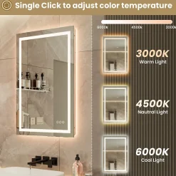 Sofetiy Max LED Miroir Lumineux Tricolore + Anti-buée 90x60cm Salle de Bain Dimmable,Tactile Miroir de salle de bains LED* Miroir Lumineux