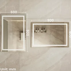 Sofetiy Max LED Miroir Lumineux Tricolore + Anti-buée 90x60cm Salle de Bain Dimmable,Tactile Miroir de salle de bains LED* Miroir Lumineux