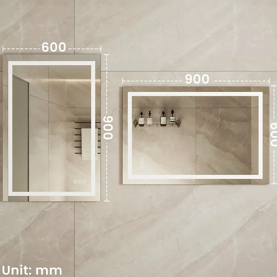 Sofetiy Max LED Miroir Lumineux Tricolore + Anti-buée 90x60cm Salle de Bain Dimmable,Tactile Miroir de salle de bains LED* Miroir Lumineux