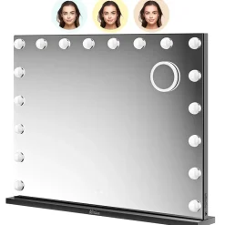 Mirlux LED Miroir Maquillage Hollywood 80x60cm, 2 haut-parleurs Bluetooth, recharge USB & USB-C, Grossissement 10x, Noir* Miroir Grossissant Lumineux