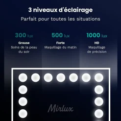 Mirlux LED Miroir Maquillage Hollywood 58x48cm, 2 haut-parleurs Bluetooth, recharge USB & USB-C, Grossissement 10x, blanc* Miroir Grossissant Lumineux