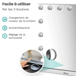 Mirlux LED Miroir Maquillage Hollywood 58x48cm, 2 haut-parleurs Bluetooth, recharge USB & USB-C, Grossissement 10x, blanc* Miroir Grossissant Lumineux
