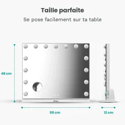 Mirlux LED Miroir Maquillage Hollywood 58x48cm, 2 haut-parleurs Bluetooth, recharge USB & USB-C, Grossissement 10x, blanc* Miroir Grossissant Lumineux