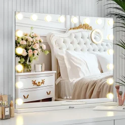 Mirlux LED Miroir maquillage Hollywood 80x60cm, recharge USB & USB-C, Blanc, Technologie Anti-scintillement* Miroir Grossissant Lumineux