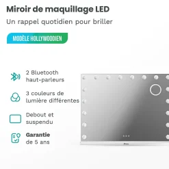 Mirlux LED Miroir maquillage Hollywood 80x60cm, recharge USB & USB-C, Blanc, Technologie Anti-scintillement* Miroir Grossissant Lumineux