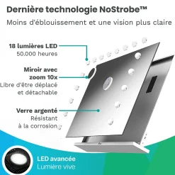 Mirlux LED Miroir maquillage Hollywood 80x60cm, recharge USB & USB-C, Blanc, Technologie Anti-scintillement* Miroir Grossissant Lumineux