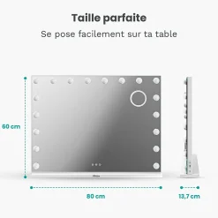 Mirlux LED Miroir maquillage Hollywood 80x60cm, recharge USB & USB-C, Blanc, Technologie Anti-scintillement* Miroir Grossissant Lumineux