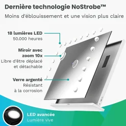 Mirlux LED Miroir Maquillage Hollywood 80x60cm, 2 haut-parleurs Bluetooth, recharge USB & USB-C, Grossissement 10x, Blanc* Miroir Grossissant Lumineux