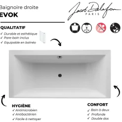 Jacob Delafon Lot baignoire droite 170 X 70 Evok + pare-bain noir mat