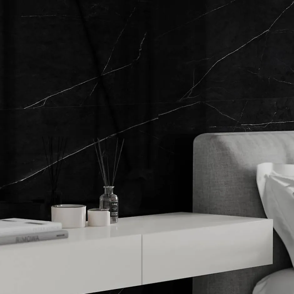 Decoon Lot de 8 Dalles Murales Douche SPC/PVC Décor Marbre Noir satiné - 38,9x77,8cm - 2,42M²