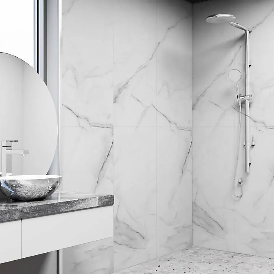 Decoon Lot de 4 Dalles Murales Douche SPC/PVC Décor Marbre Blanc brillant - 59,2x118,4cm - 2,8M²* Panneau Mural De Salle De Bains