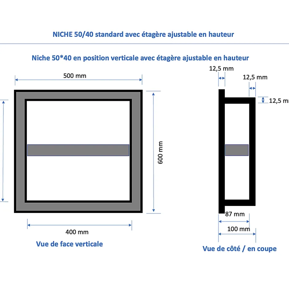 U-tile Lot de 2 niches à carreler étanches - formats intérieurs 50 x 40 cm - 9 cm de profondeur* Niche De Salle De Bains