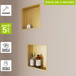 Italbox Lot de 2 Niches de Douche Or Satiné - 30x30 cm - Rangement Mural Salle de Bain - NOOK* Niche De Salle De Bains