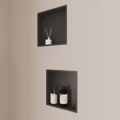 Italbox Lot de 2 Niches de Douche Noir Satiné - 30x30 cm - Rangement Mural Salle de Bain - NOOK