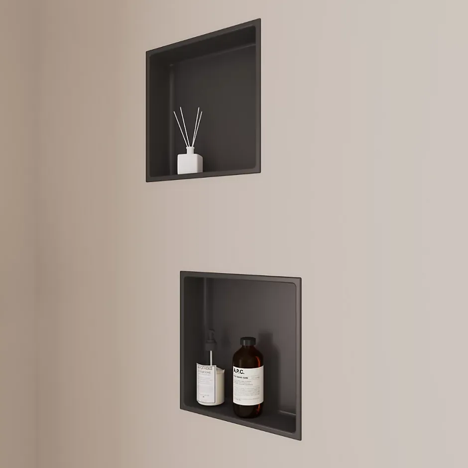 Italbox Lot de 2 Niches de Douche Noir Satiné - 30x30 cm - Rangement Mural Salle de Bain - NOOK