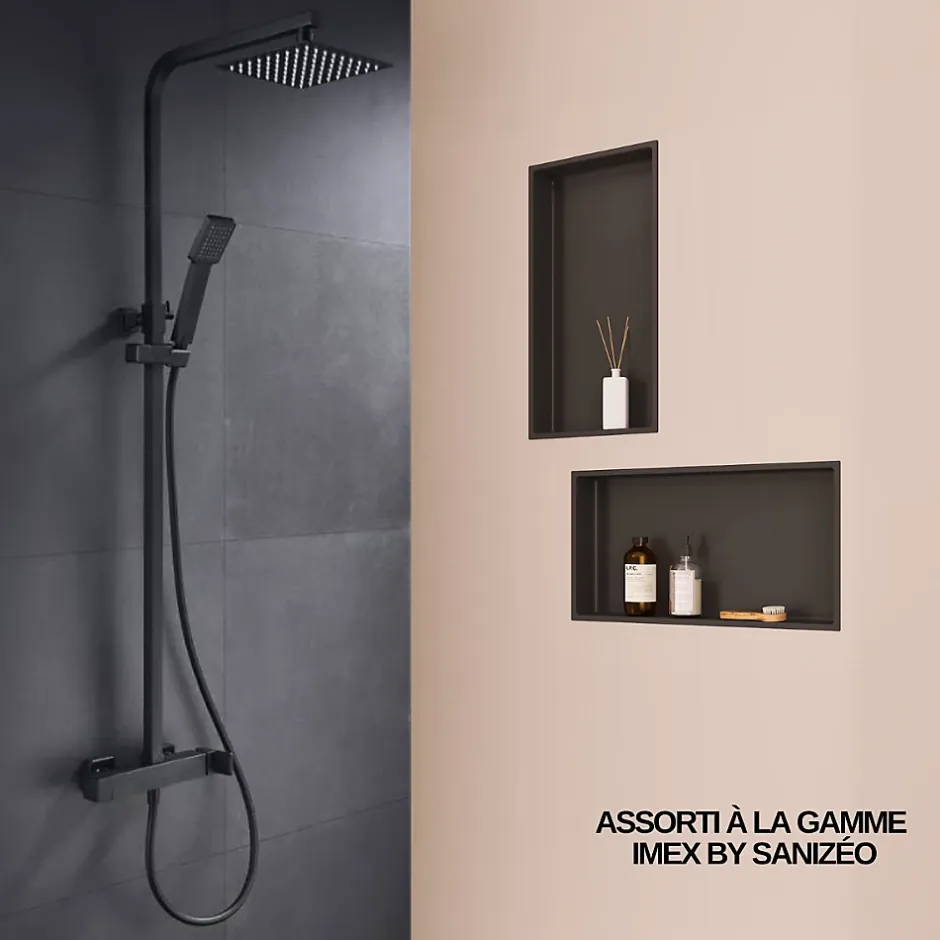 Italbox Lot de 2 Niches de Douche Noir Satiné - 30x30 cm - Rangement Mural Salle de Bain - NOOK