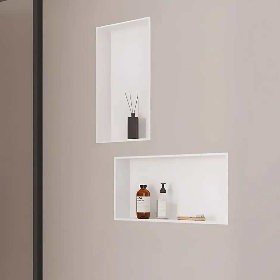 Italbox Lot de 2 Niches de Douche Blanc Satiné - 30x60 cm - Rangement Mural Salle de Bain - NOOK