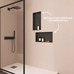 Italbox Lot de 2 Niches de Douche Noir Satiné - 30x30 cm et 30x60 cm - Rangement Mural Salle de Bain - NOOK* Niche De Salle De Bains