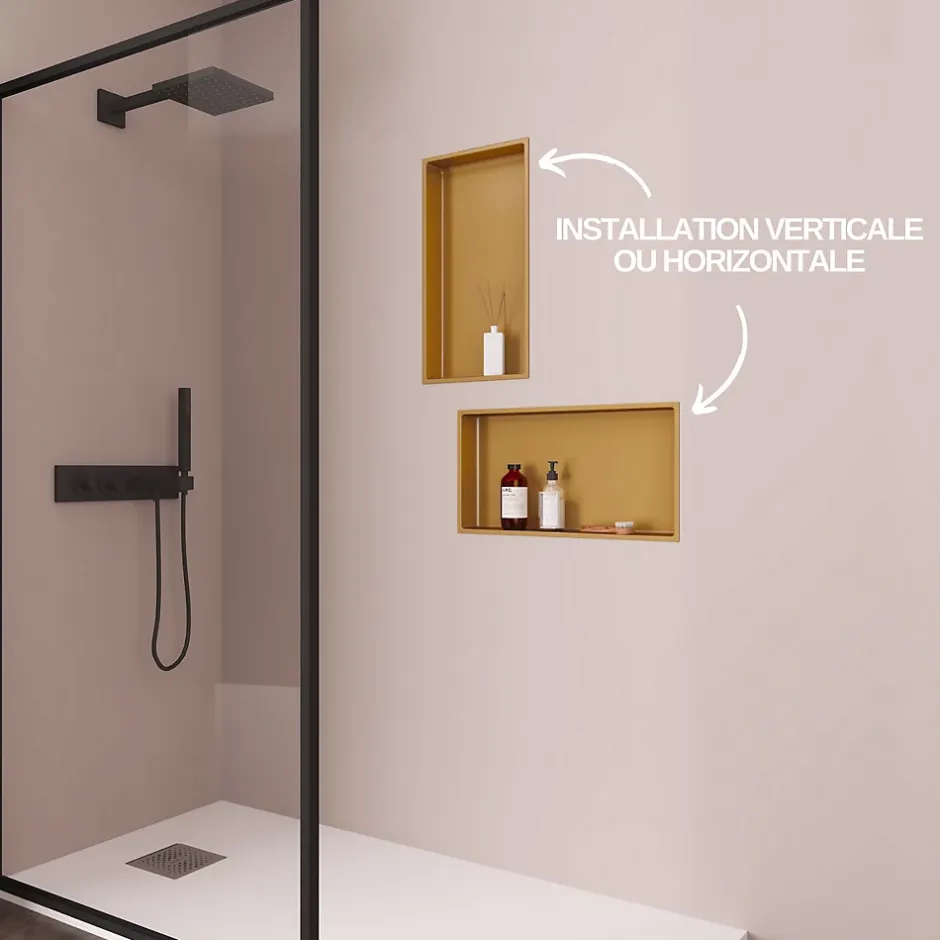 Italbox Lot de 2 Niches de Douche Or Satiné - 30x30 cm et 30x60 cm - Rangement Mural Salle de Bain - NOOK