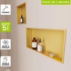 Italbox Lot de 2 Niches de Douche Or Satiné - 30x30 cm et 30x60 cm - Rangement Mural Salle de Bain - NOOK