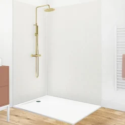 99Deco Lot de 2 panneaux de douche en PVC (90x220 & 120x220 cm) + profilés blanc - Pierre Claire - Gris* Panneau Mural De Salle De Bains